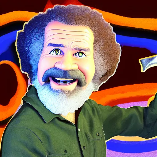 Prompt: bob ross with a knife, 8k