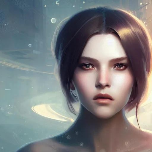 Prompt: a beautiful female android, digital art, 8 k resolution, unreal engine, highly detailed, beautiful face, pretty face, very detailed eyes, photorealistic by wlop, greg rutkowski