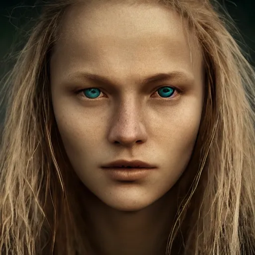 Prompt: portrait of a stunningly beautiful nordic tribal female, depth of field, zeiss lens, detailed, symmetrical, centered, fashion photoshoot, by Annie Leibovitz and Steve McCurry, David Lazar, Jimmy Nelsson, Breathtaking, 8k resolution, extremely detailed, beautiful, establishing shot, artistic, hyperrealistic, beautiful face, octane render