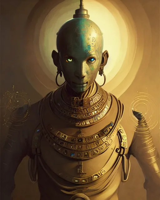 Prompt: zenyatta from overwatch, character portrait, concept art, intricate details, highly detailed by greg rutkowski, michael whelan and gustave dore