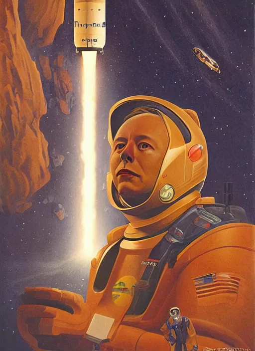 Image similar to ( ( ( portrait of elon musk ) ) ) by chesley bonestell, spacex, mars mission,