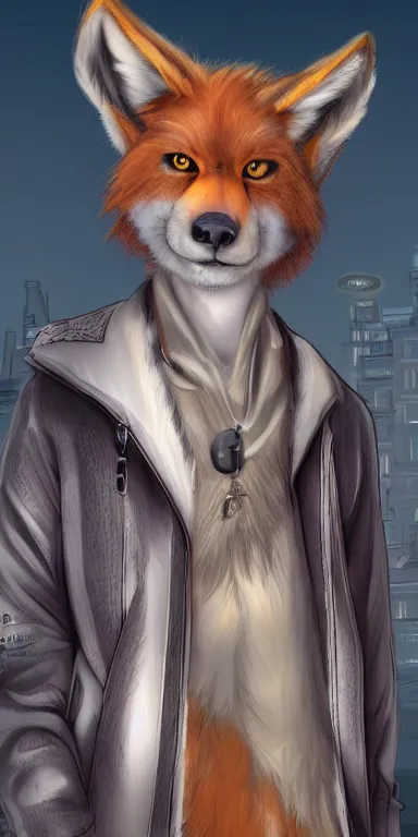 Image similar to gorgeous stylish anthro werefox in the city, fursona furry art commission, hibbary, photorealistic, furaffinity