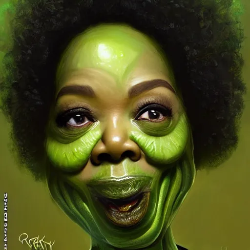 Image similar to a dish of oprah winfreys face fused with okra veg with green stalky ( ( green oprah winfrey's face ) ), oprah okra winfrey sentient veg, by greg rutkowski