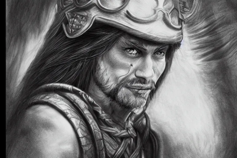 Prompt: a hyperrealistic pencil drawing of a D&D character by Pen Tecula