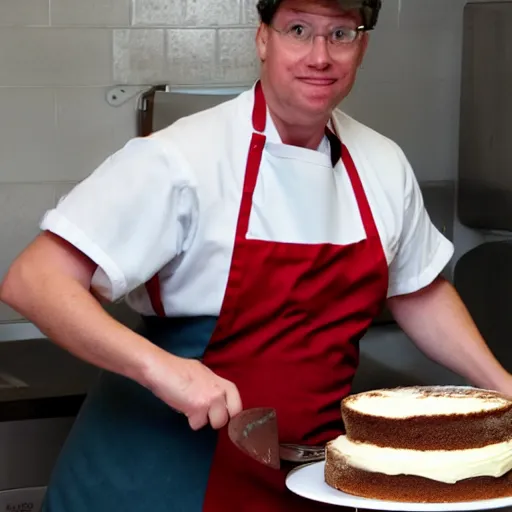 Image similar to a baker with too much cake