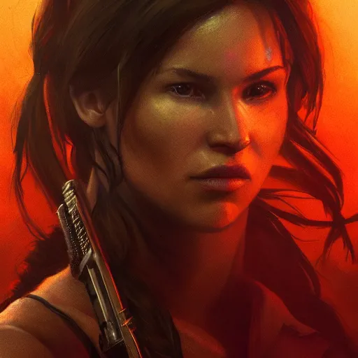 Prompt: Lara Croft portrait, atmospheric lighting, painted, intricate, volumetric lighting, beautiful, rich deep colors masterpiece, golden hour, sharp focus, ultra detailed, by Leesha Hannigan, Ross Tran, Thierry Doizon, Kai Carpenter,Ignacio Fernández Ríos