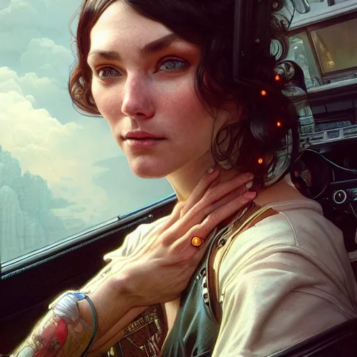 Image similar to perfectly - centered - portrait of a crazy truck driver, intricate, highly detailed, digital painting, artstation, concept art, smooth, sharp focus, illustration, unreal engine 5, 8 k, art by artgerm and greg rutkowski and alphonse mucha