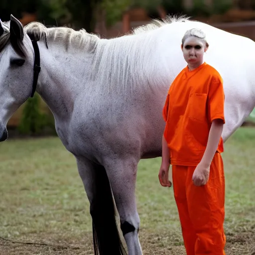 Image similar to horse using orange inmate clothes