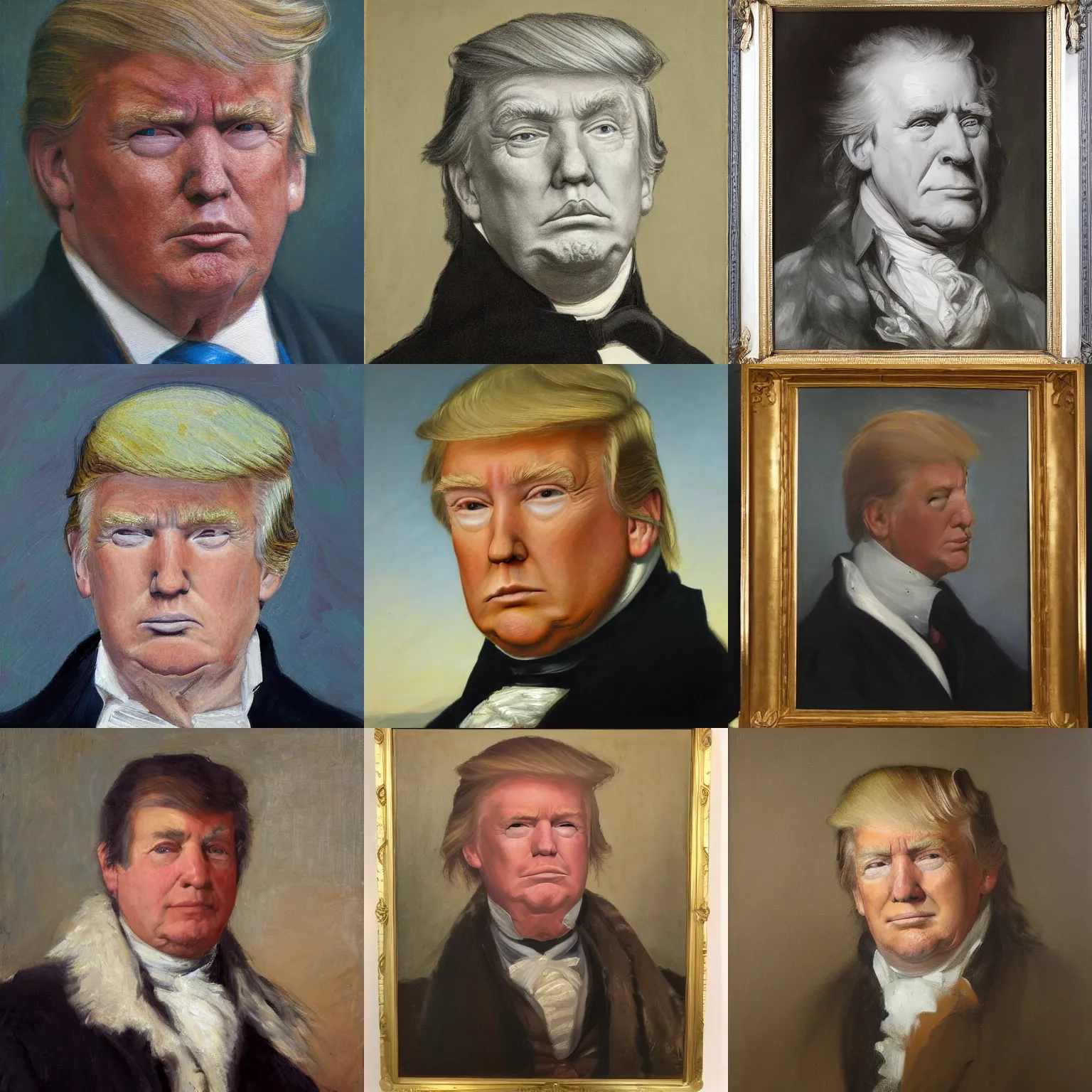 Prompt: facial portrait of donald trump, oil on canvas by william sidney mount - 1 7 9 8, trending on artstation