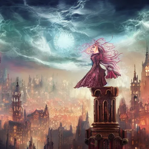 Image similar to rose - shaped city, sky, fantasy art, steampunk