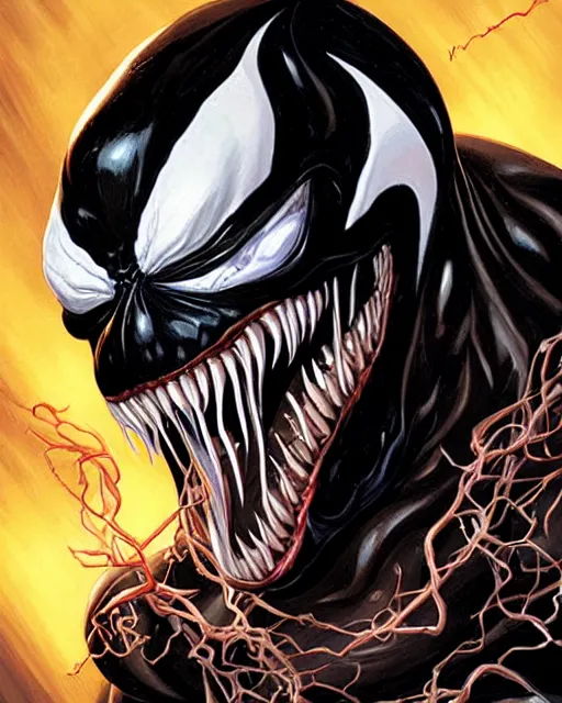 Image similar to a portrait of Venom by Clayton Crain, Javier Garron and Gerardo Sandoval