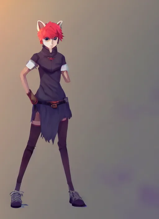 Image similar to anthro wolf fursona, a full body portrait of a the sellsword marissa bell, short red hair, fantasy, makoto shinkai, james gilleard, very detailed, matte, gaussian blur