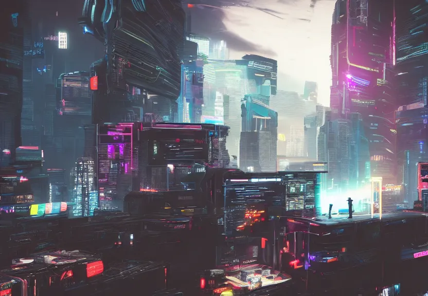 Prompt: cyberpunk computer running a videogame, highly detailed