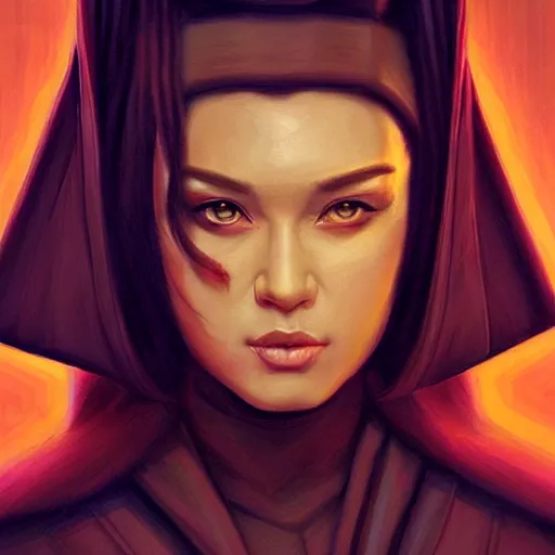 Image similar to steven seagal female, jedi master, wearing the traditional jedi robe, beautiful and uniquely odd looking, detailed symmetrical close up portrait, intricate complexity, in the style of artgerm and ilya kuvshinov, magic the gathering, star wars art