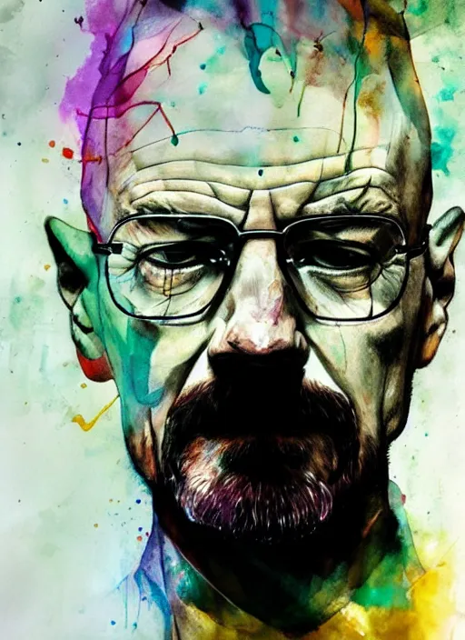 Prompt: walter white by agnes cecile, luminous design, pastel colours, ink drips, autumn lights