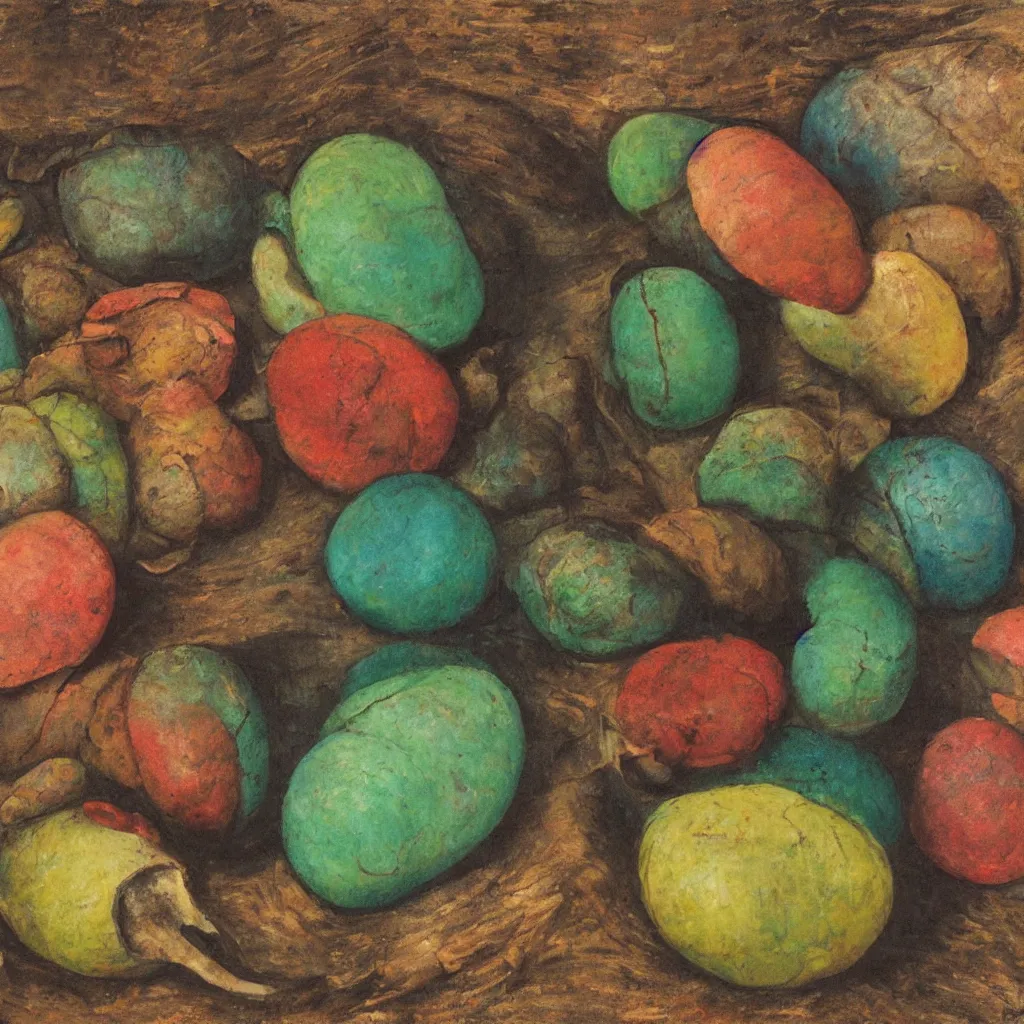 Image similar to a colorful painting of a coco de mer