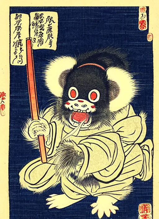 Image similar to gizmo the mogwai as a yokai illustrated by kawanabe kyosai and toriyama sekien