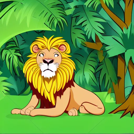 Image similar to Lion in the jungle cartoon cute style