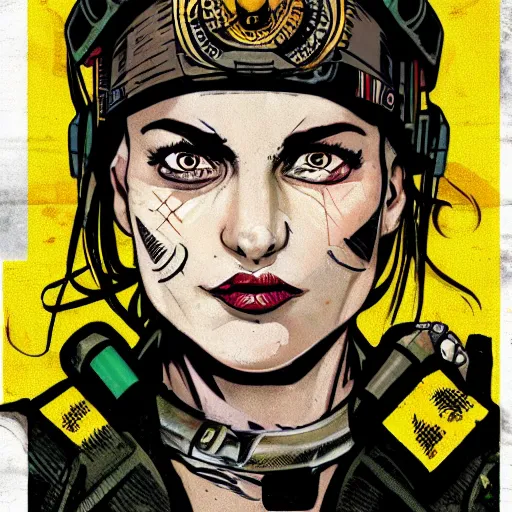 Image similar to tank girl comic, ultra detailed face, ukrainan flag