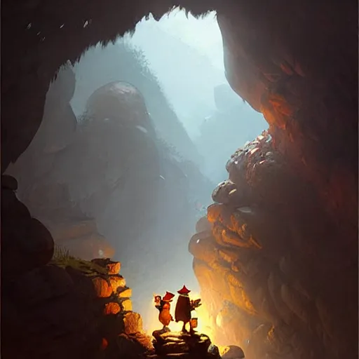 Image similar to happy pepe the miner in the cave, greg rutkowski