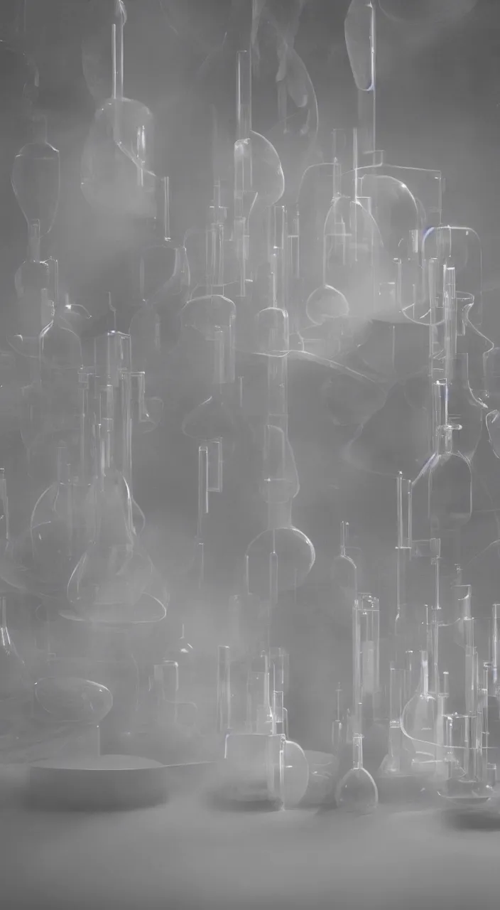 Prompt: an alchemical laboratory of vapour voices made from ceramic vessels, air flow, no humans, 8 k, unreal, high resolution