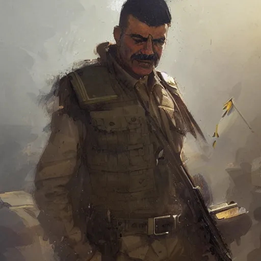 Prompt: a kurdish general in his office making a plan by greg rutkowski