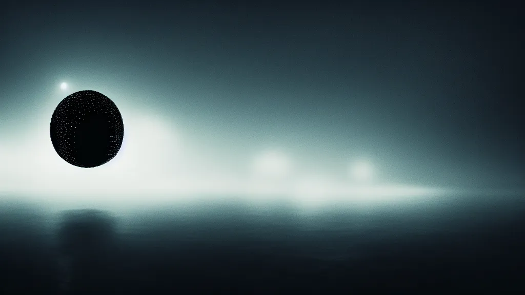 Prompt: there is a black sphere above the lake, glowing threads emanate from the black sphere, fog, volumetric lighting, mystique, atmospheric, sharp focus, ultra detailed, noir art house, 4 k, cinematic, 3 5 mm