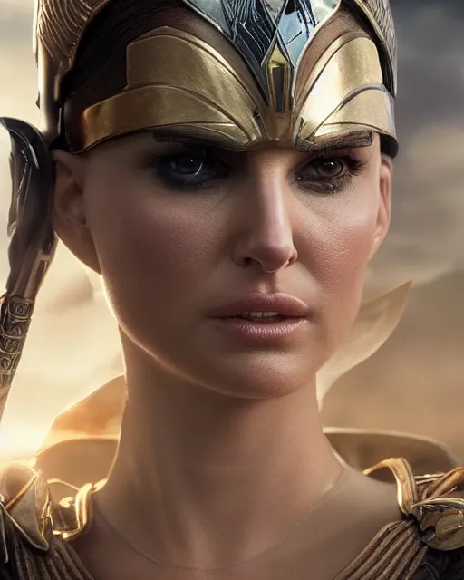 Image similar to 5 5 mm portrait photo of natalie portman as valkyrie. magical atmosphere. art by artgerm and greg rutkowski. highly detailed 8 k. intricate. lifelike. soft light. nikon d 8 5 0.