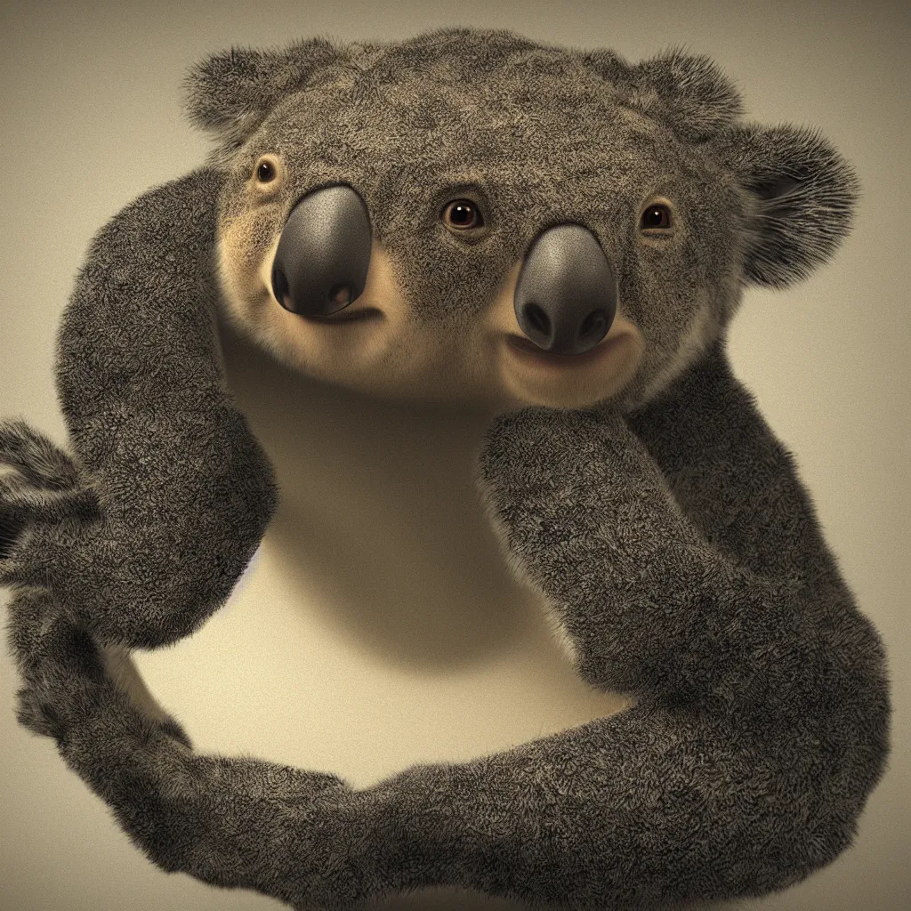 Prompt: low poly render by rembrandt, studio lighting, dark background, crocodile koala, paper