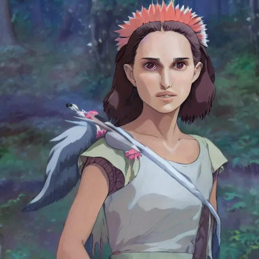 Prompt: Natalie Portman as Princess Mononoke, Studio Ghibli, digital art, highly detailed, award winning, concept art, intricate, sharp focus, masterpiece, Trending on Artstation HQ, unreal engine 5, 4K UHD image