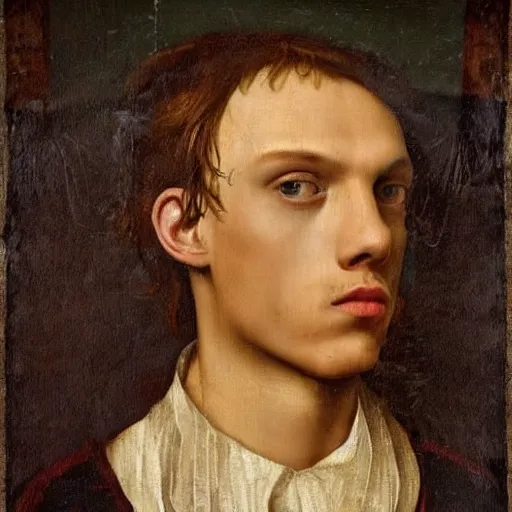 Image similar to A Renaissance portrait painting of Jamie Campbell Bower