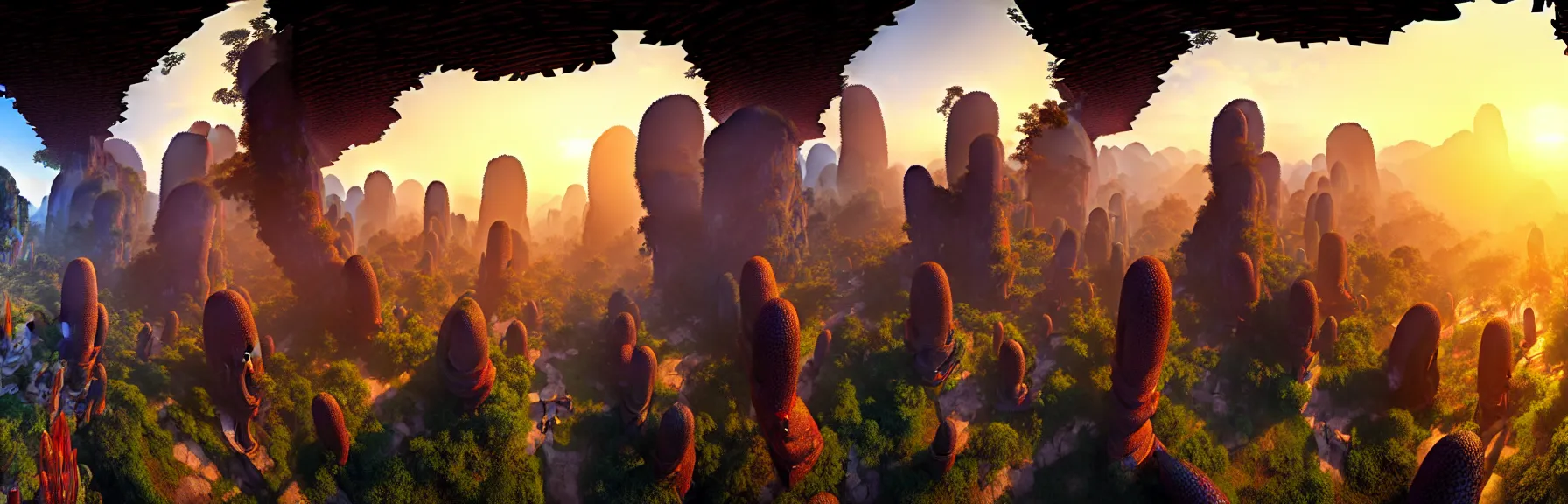 Image similar to a panorama view of a dragon temple in thailand, morning sunlight from top, very detailed. by James Gurney, John Harris, artstation, 4k, unreal engine 5