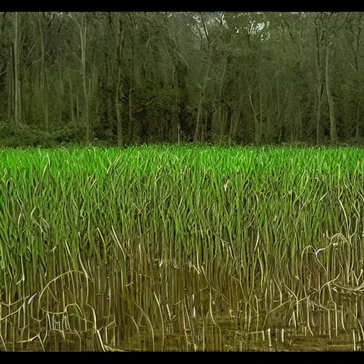 Image similar to nighttime trail cam footage, several floating corn cobs, ominous