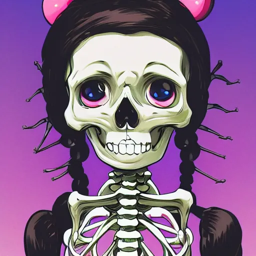 Prompt: manga fine details portrait of joyful skull girl skeleton, minnie mouse, bokeh. anime masterpiece by Studio Ghibli. 8k render, sharp high quality anime illustration in style of Ghibli, artstation