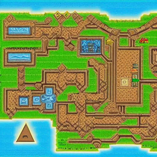 Prompt: Legend of Zelda, full map stylized 2d