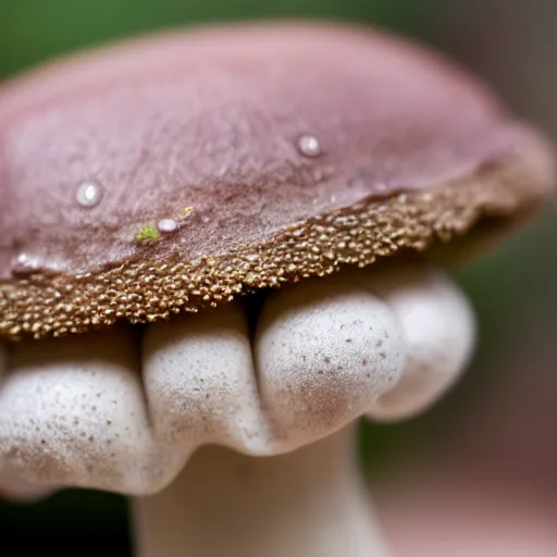 Image similar to macro photo with a mushroom character with cute eyes, 8K, highly detailed