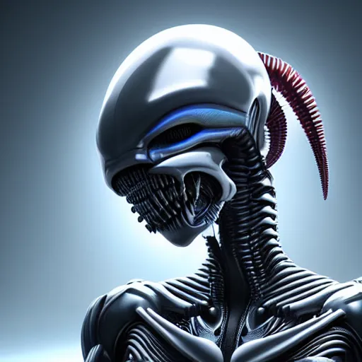 Image similar to futuristic cyberpunk alien xenomorh queen robot concept, highly detailed, photorealistic portrait, bright studio setting, studio lighting, crisp quality and light reflections, unreal engine 5 quality render