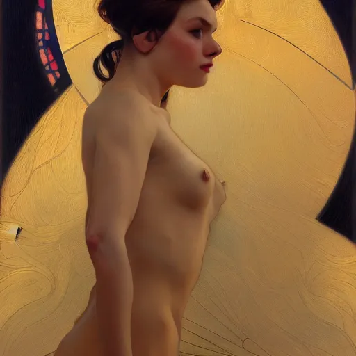 Image similar to modern woman | hyperrealistic | action pose | digital painting | trending on artstation | pinup portrait | clean | illustration | dressed | Unreal Engine 5 | 8k resolution | by Greg Rutkowski Alphonse Mucha Gustav Klimt, J.W. Waterhouse and Mel Ramos