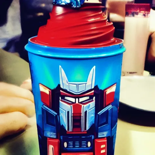 Image similar to optimus prime drinking milk tea