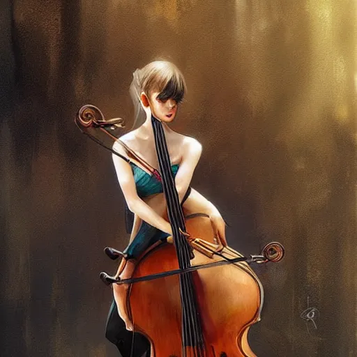 Prompt: girl hascello body as cello by greg rutkowski