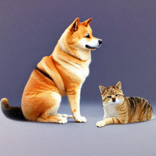 Image similar to Shiba inu morphed with a tabby cat, realistic photo