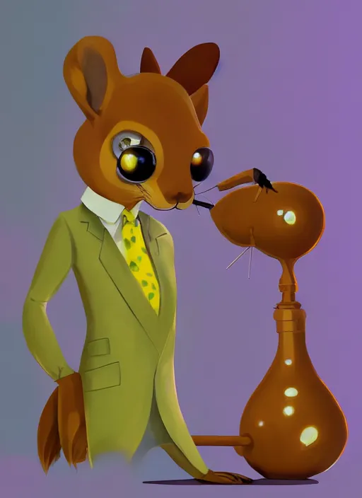 Prompt: squirrel anthro as a dapper bartender with a big fluffy tail, retro futurism, art deco, detailed painterly digital art by Goro Fujita, 🐿🍸🍋, furaffinity, trending on artstation