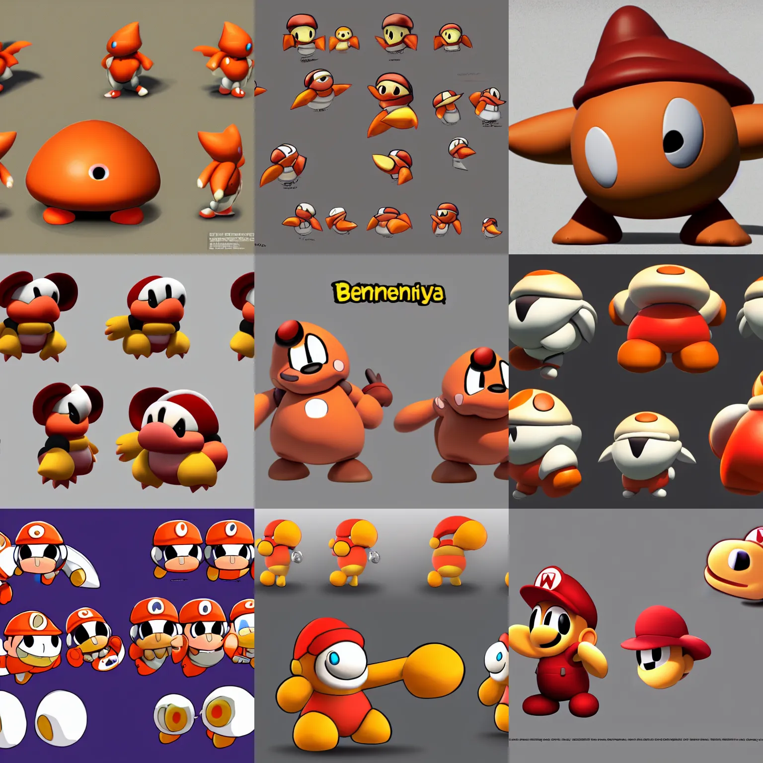 Prompt: Waddle Dee Goomba like enemy concept art for Nintendo