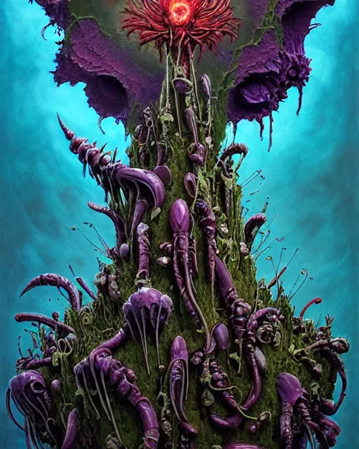 Prompt: the platonic ideal of flowers, rotting, insects and praying of cletus kasady carnage thanos datura stramonium dementor chtulu mandelbulb bioshock xenomorph, ego death, decay, dmt, salvia, concept art by randy vargas and zdzisław beksinski and greg rudkowski