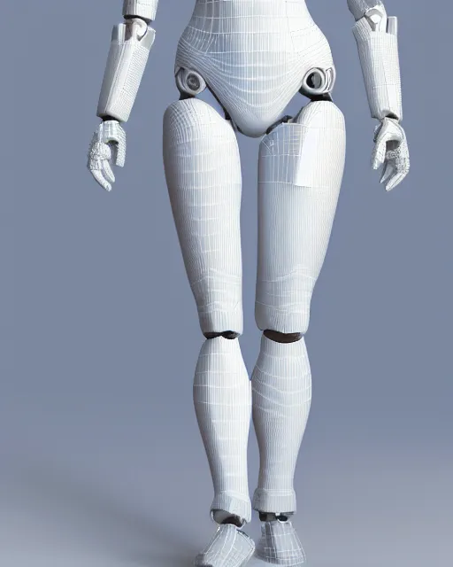 Prompt: full body 3 d render of a humanid female robot, latexб studio lighting, white background, no shadow, blender, trending on artstation, 8 k, highly detailed