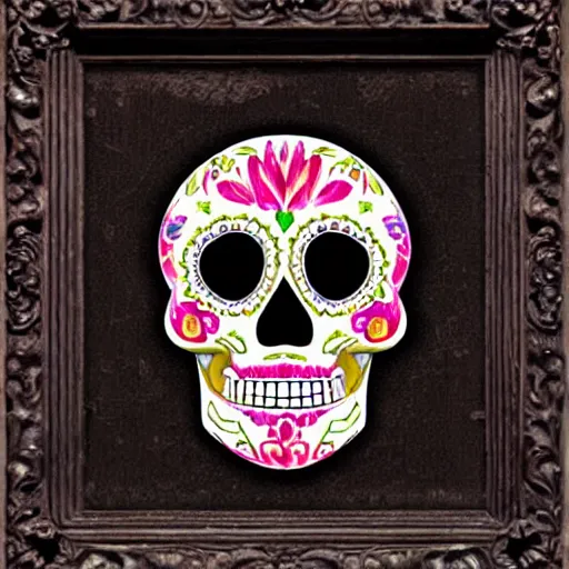 Image similar to intricately carved sugar skull, intricate ornament, gilding, digital art