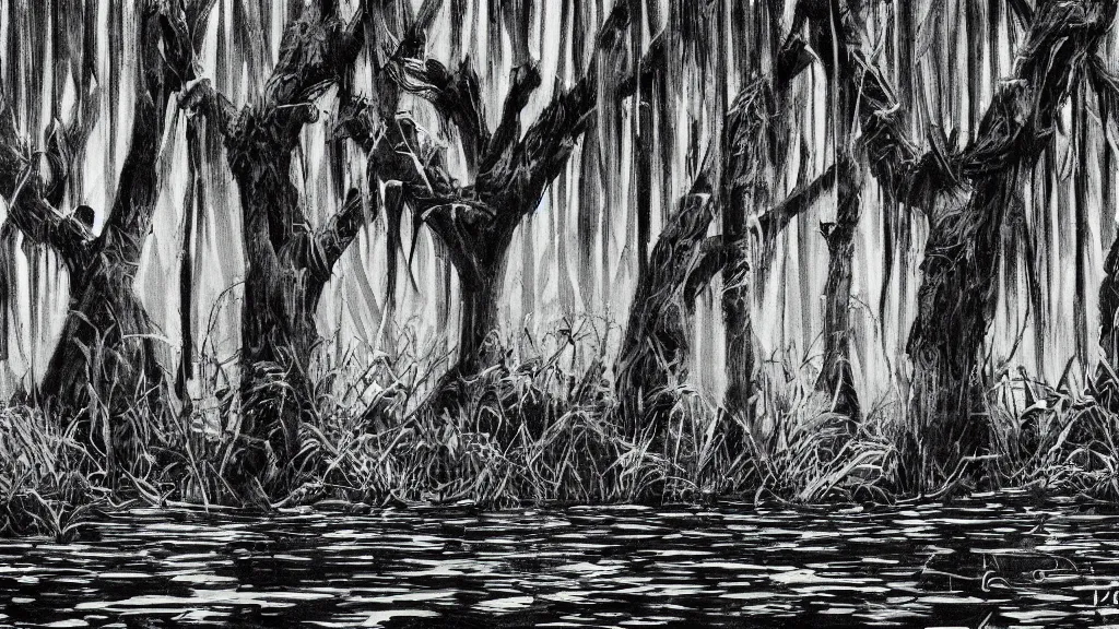 Prompt: a swamp. les nabis artwork.
