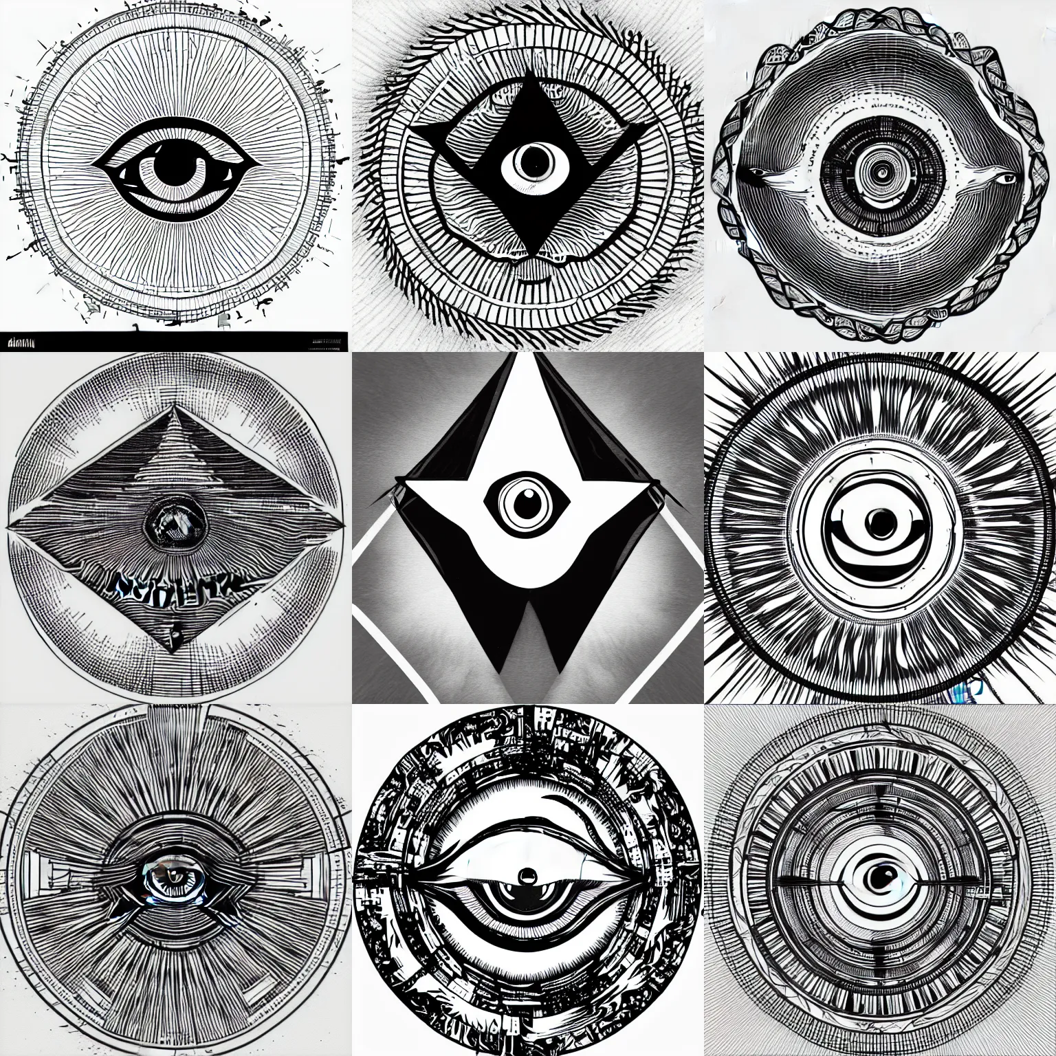 Prompt: the All-seeing Eye of the New World Order on white background, line art