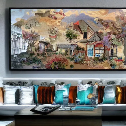 Image similar to mural on the wall of a contemporary home, beautiful architecture, favored interior design style