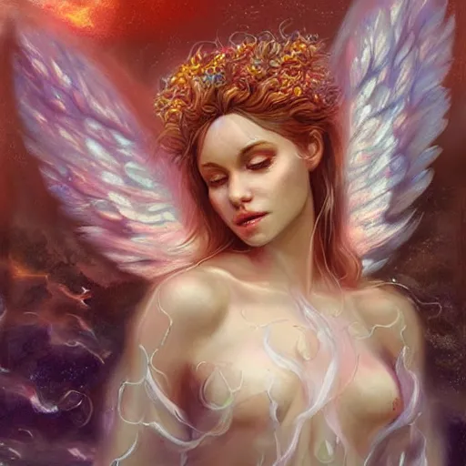 Prompt: a beautiful and ethereal angel deity raising from the sea, her fae is beautiful, hyperrealistic concept art, fantasy illustration, detailed painting, and deep color